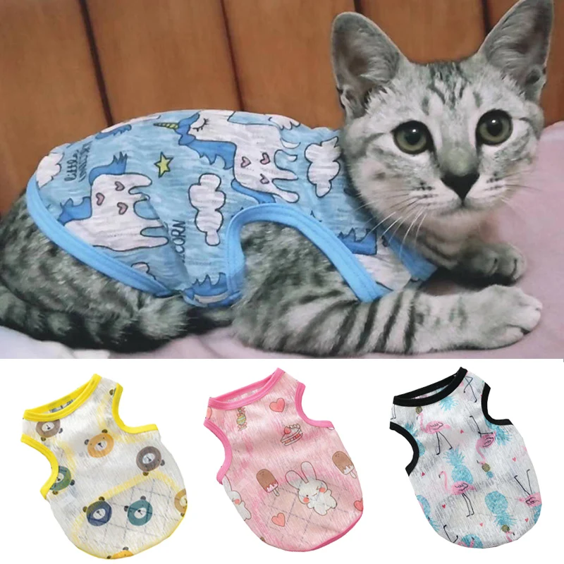 

Summer Cat Dog Clothes Cute Cartoon Kitten Vest for Cats Sphynx Breathable Pet Sun Protection Clothing Supplies Ropa Para Gatos