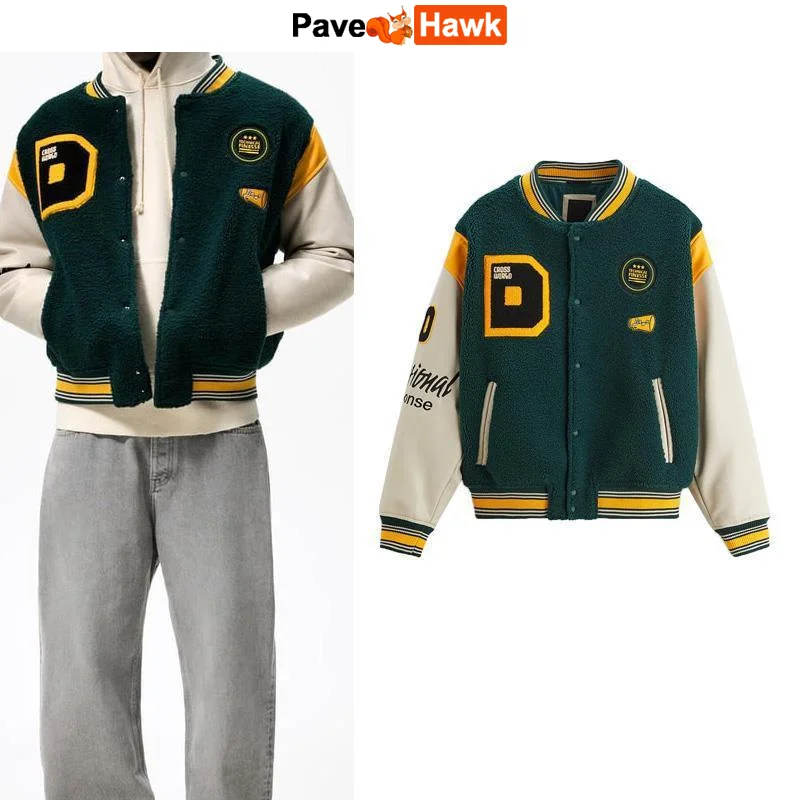 

Куртка-бомбер мужская с рукавом из ПУ кожи, в стиле ретро