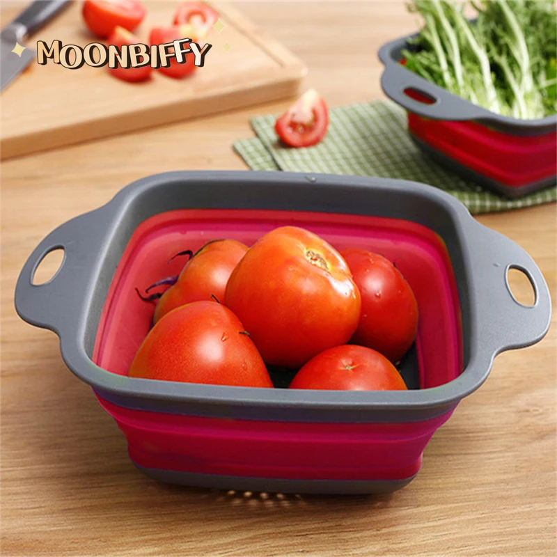 

Силиконовая складная сливная корзина, корзина для мытья фруктов и овощей, складной дуршлаг, складной сливной кухонный инструмент для хране...