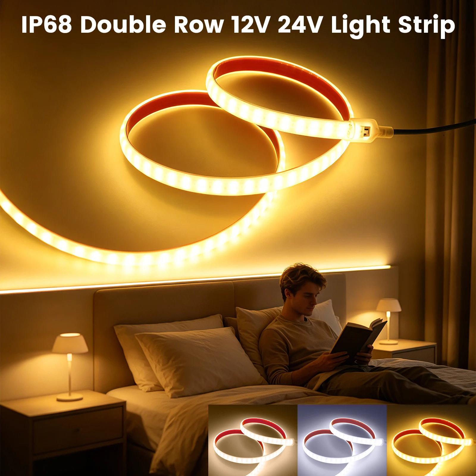 Светодиодная лента 12В24В, IP68, водонепроницаемая, двухрядная, SMD2835, гибкая, 240 светодиодовм, теплыйнейтральныйхолодный белый свет, лента-шнур, светодиодные светильники (art.: 3920db97b6cde) - 3920db97b6cde