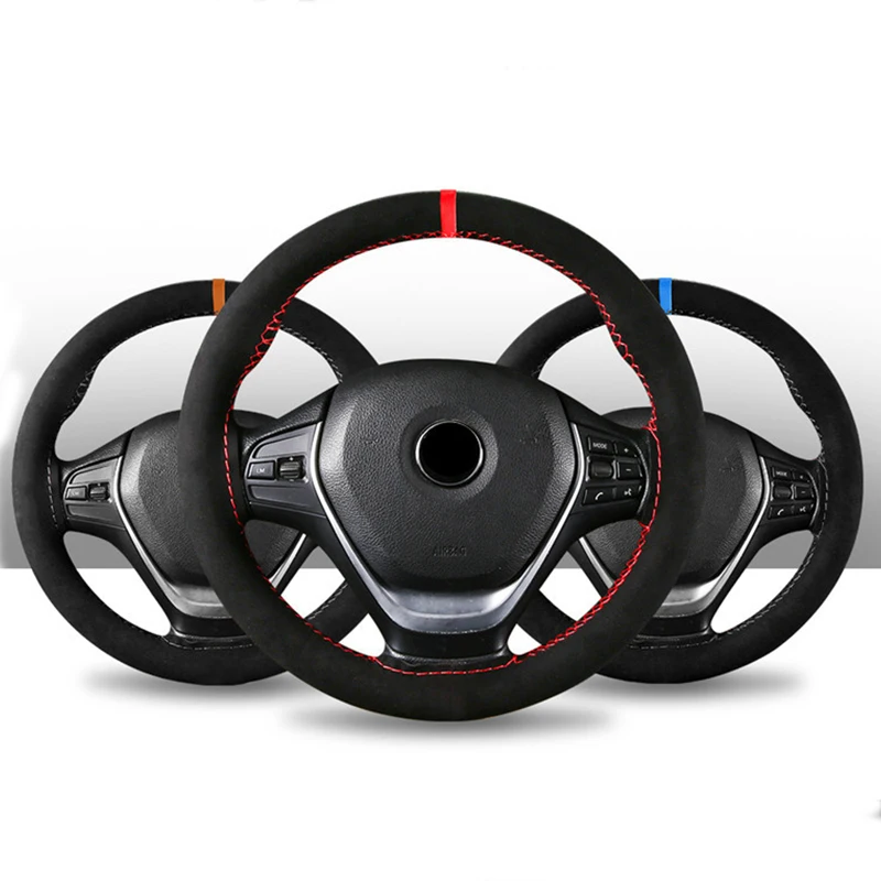 

Black Suede Red Mark Car Steering Wheel Universal Diameter 15 Inch/38cm Auto Car Steering Wheel Cover