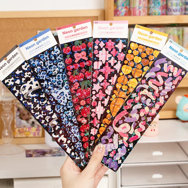 2 Sheets/lot Laser Bling Ribbon Scrapbook Stickers Confetti Decoration DIY Photo for Journal Diary Album Stationery