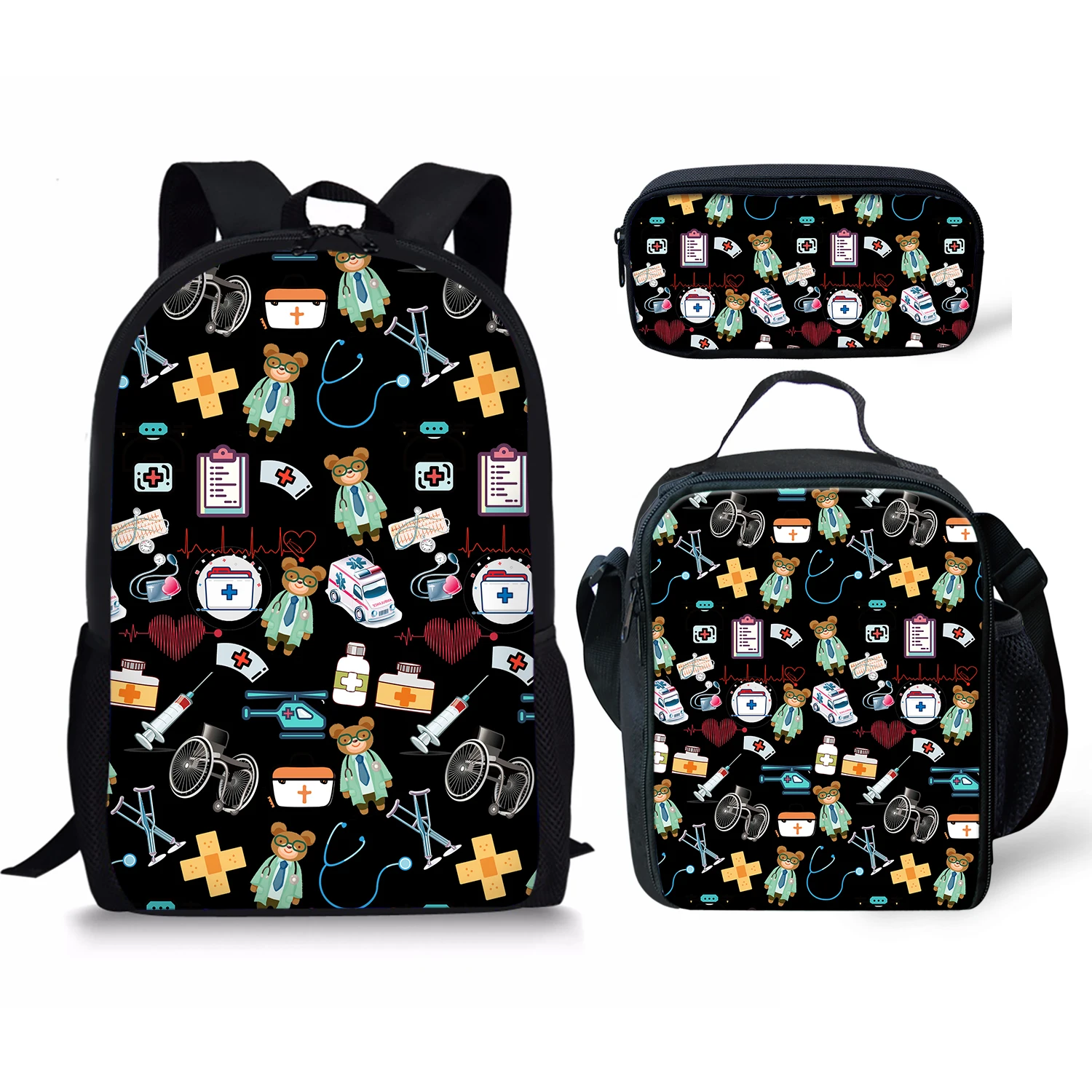 Школьные рюкзаки с принтом медсестры тема, сумка для карандашей и сумка для ланча, персонализированный Детский рюкзак, новый дизайн, рюкзак ...