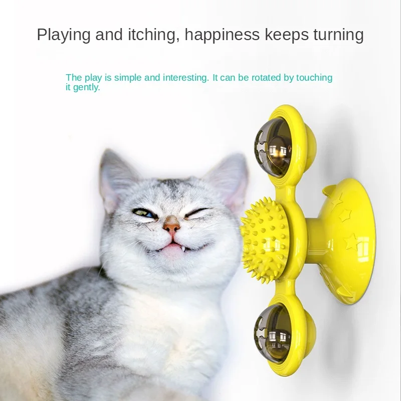 

Windmill Pet Toy Interactive Cat Puzzle Cat Game Toy With Rotating Turntable Massage Sucker Catnip Kitten Molar Pet Supplies Acc