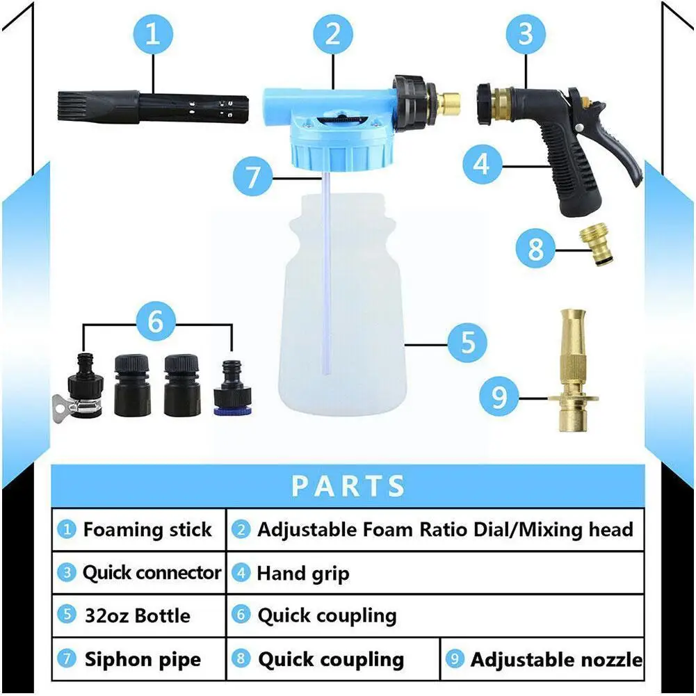 

Car Washer Foam Nozzle Adjustable Washing Gun Clean Spraying Pressure Foamer Sprayer Water Wear-Resistant Pot Washer High L P6Q2