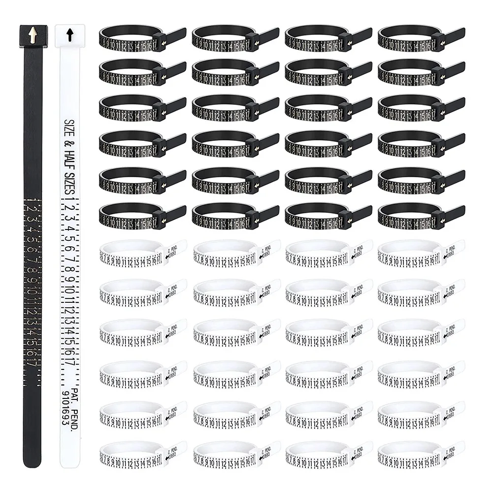 

50 Pcs Ring Sizer Measuring Set 1-17 US Rings Size Plastic Finger Sizing Gauge for Women Men, Black and White