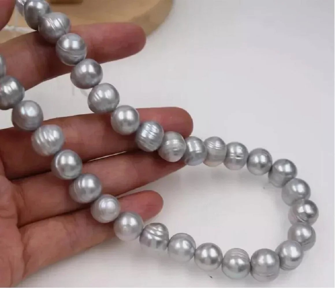 18inch AAAA Japan Akoya 11-12mm gray Pearl Necklace 36inch 14K Gold Buckle