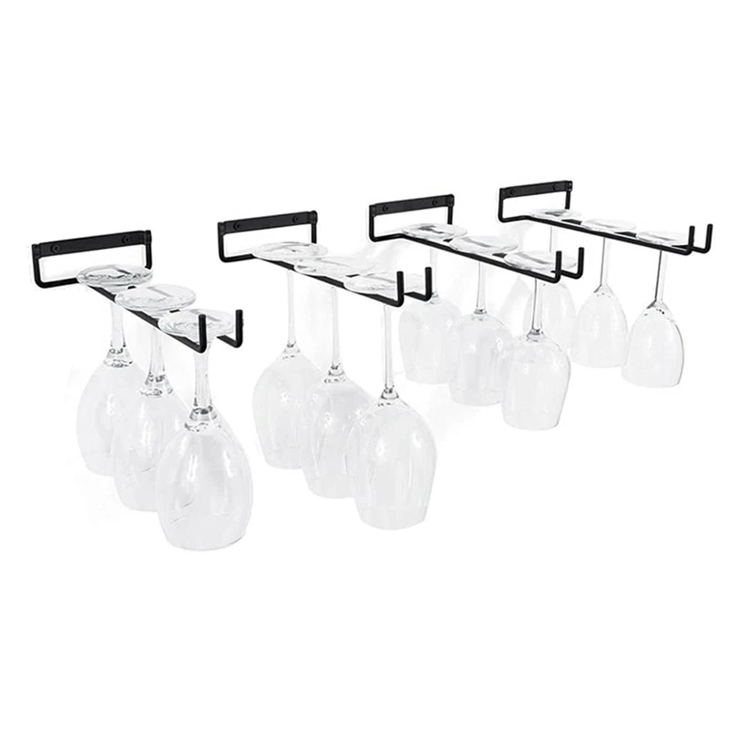 

12 Pcs Wine Glass Racks Wall Mounted Hanging Rack Shelf Wine Cup Display Stand For Cabinet And Bar Black 30Cm