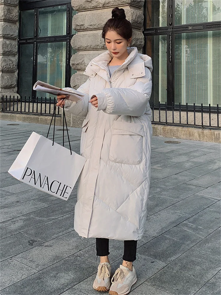 

Cotton Coat Women Beige M-3XL Long Hooded Parkas Jacket 2023 Winter New Fashion Temperament Loose Thick Warmth Clothing Feminina