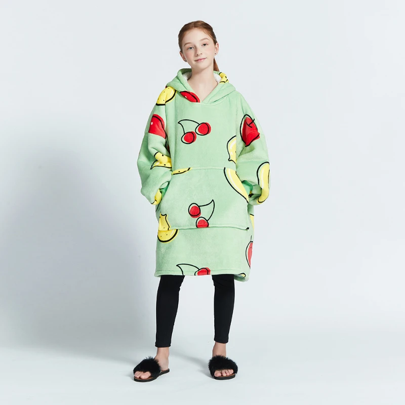 2022 Girls Russia Winter Nightgowns Loose Casual Nightdress Soft Warm Double Layers Velvet Hooded Homewear with Front Pocket