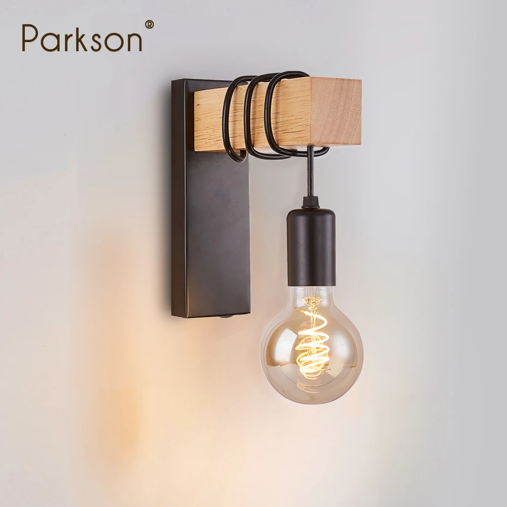 Винтажный настенный светильник из железа и дерева E27 комнатный лофт уличный