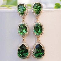 new tassel gold multicolor gemstone inlaid zircon earrings long face slim earrings temperament light luxury jewelry wholesale