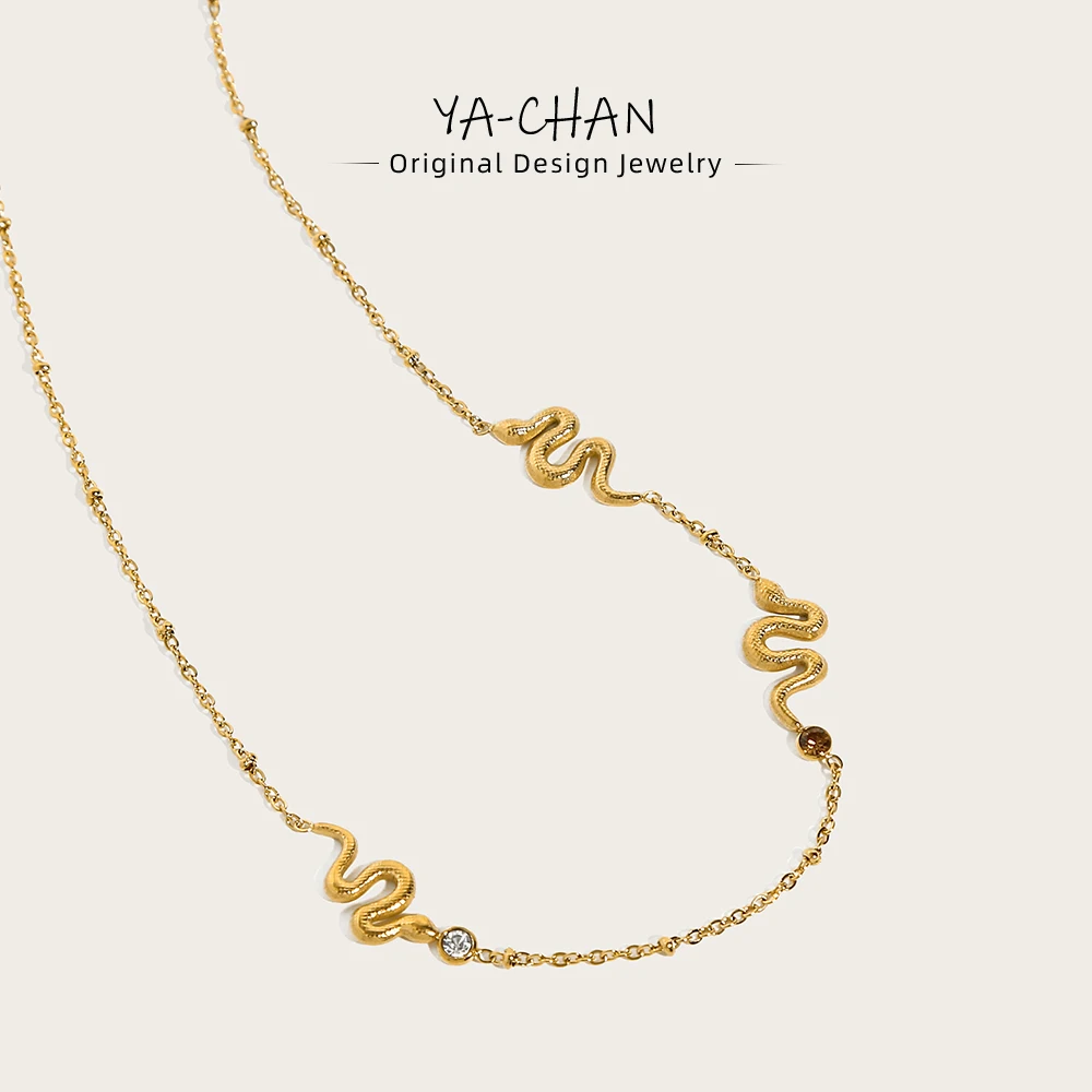 

YACHAN 18K Gold Plated Stainless Steel Snake Necklace for Women Vintage Charms Clavicle Choker Trendy Jewelry