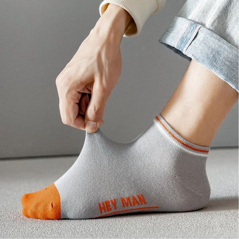 5 Pairs Men Fashion Thin Socks Breathable Solid Color Casual Ankle Sock Male Summer Sports Preppy Style Low Cut Boat Socks Set