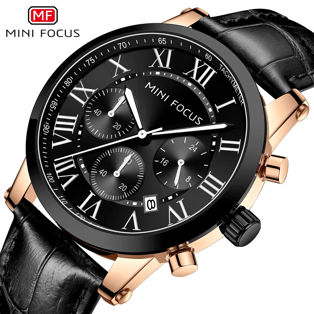 

MINI FOCUS Top Brand Luxury Quartz Wristwatches for Mens Waterproof Sprts Male Clocks Luminous Hands Leather Strap reloj hombre