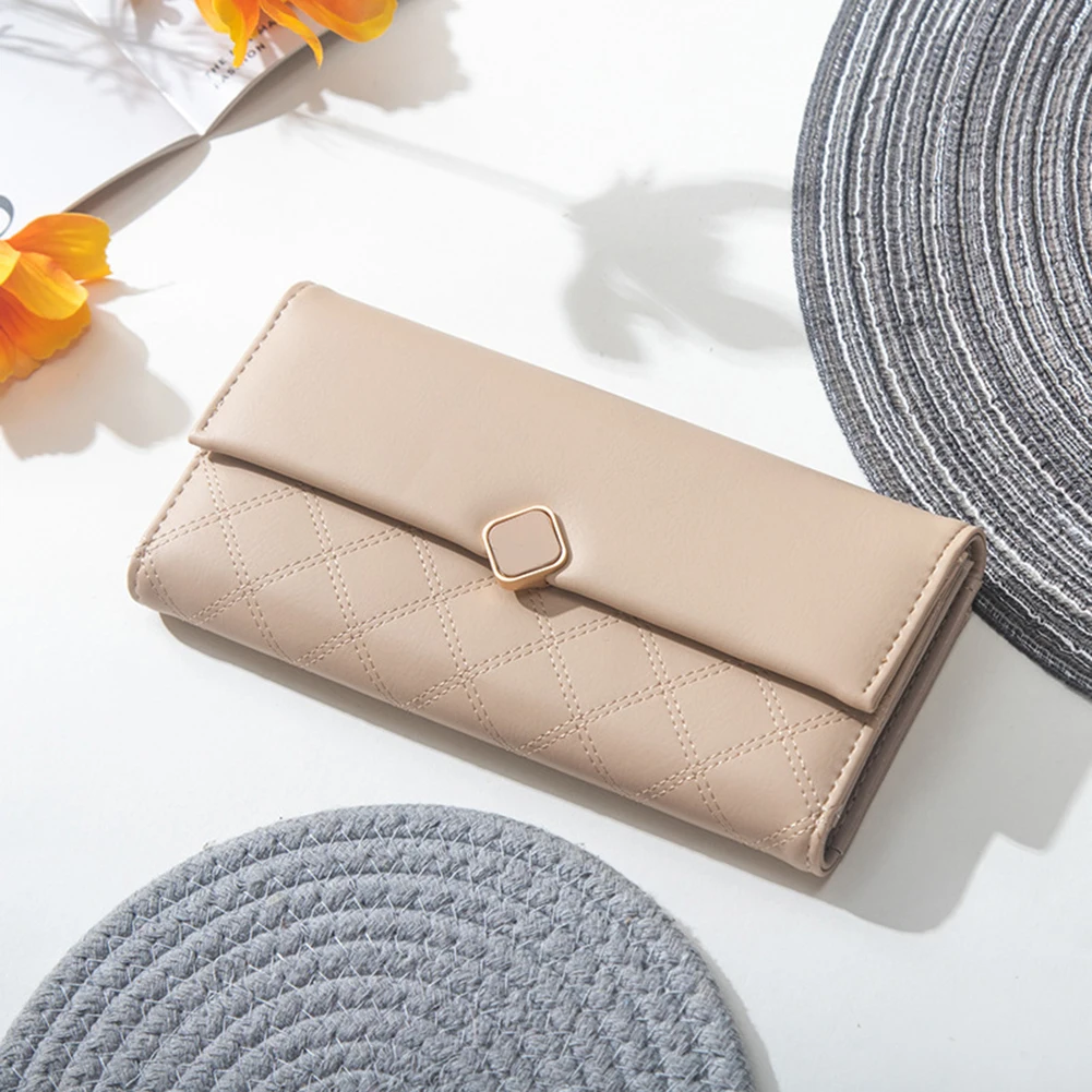 Mid-length Wallet Women's Three-fold Bag Korean Version Of PU Coin Purse Geometric Buckle Large-capacity Clutch Bag Handbags