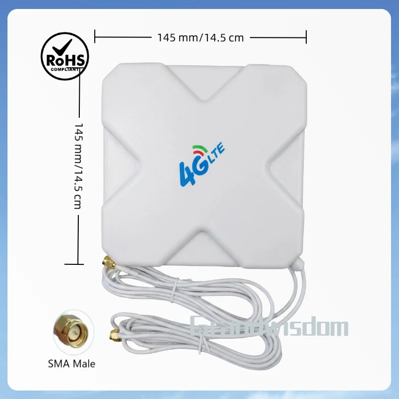 Фото Антенна 4G LTE 700-2700 МГц, усиление 35dBi, двойной кабель, разъемы SMA Male X2, 698-960/1700-2700 МГц для роутера/репитера Huawei 4G №3