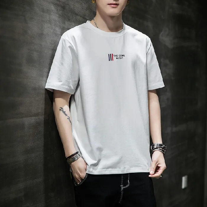 

short sleeved white t-shirt men's fashion brand trend in summerwith bottoms T-Shirts, clothes on T-shirts, lovers' half sleeves