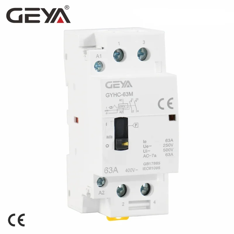 

Ручной контактор GEYA 2P 40A 63A 2NOor 2NC Бытовой модульный контактор переменного тока на DIN-рейку AC220V Ручное управление
