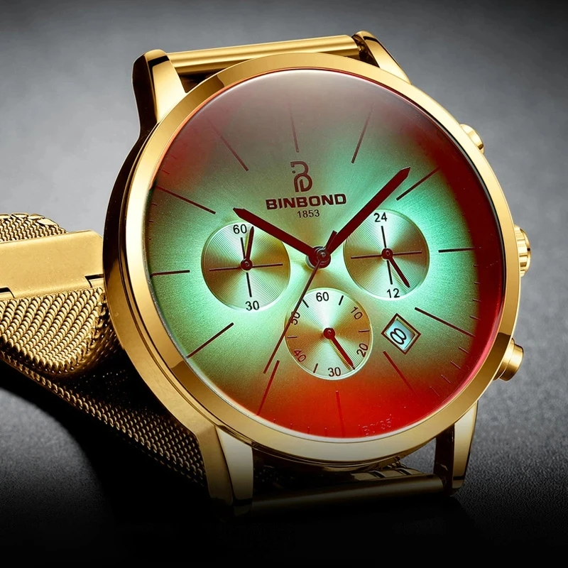 

box BINBOND B0135Men Watch Top Brand Luxury Fashion Quartz Men's Watches Steel Waterproof Wrist Clock Chronograph Masculino