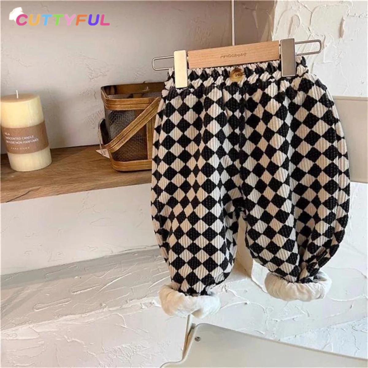 

Cuttyful Children Boys Girls' Pants Plush AutumnWinter New Thickened Baby Plaid Corduroy Popular Casual Korean Version