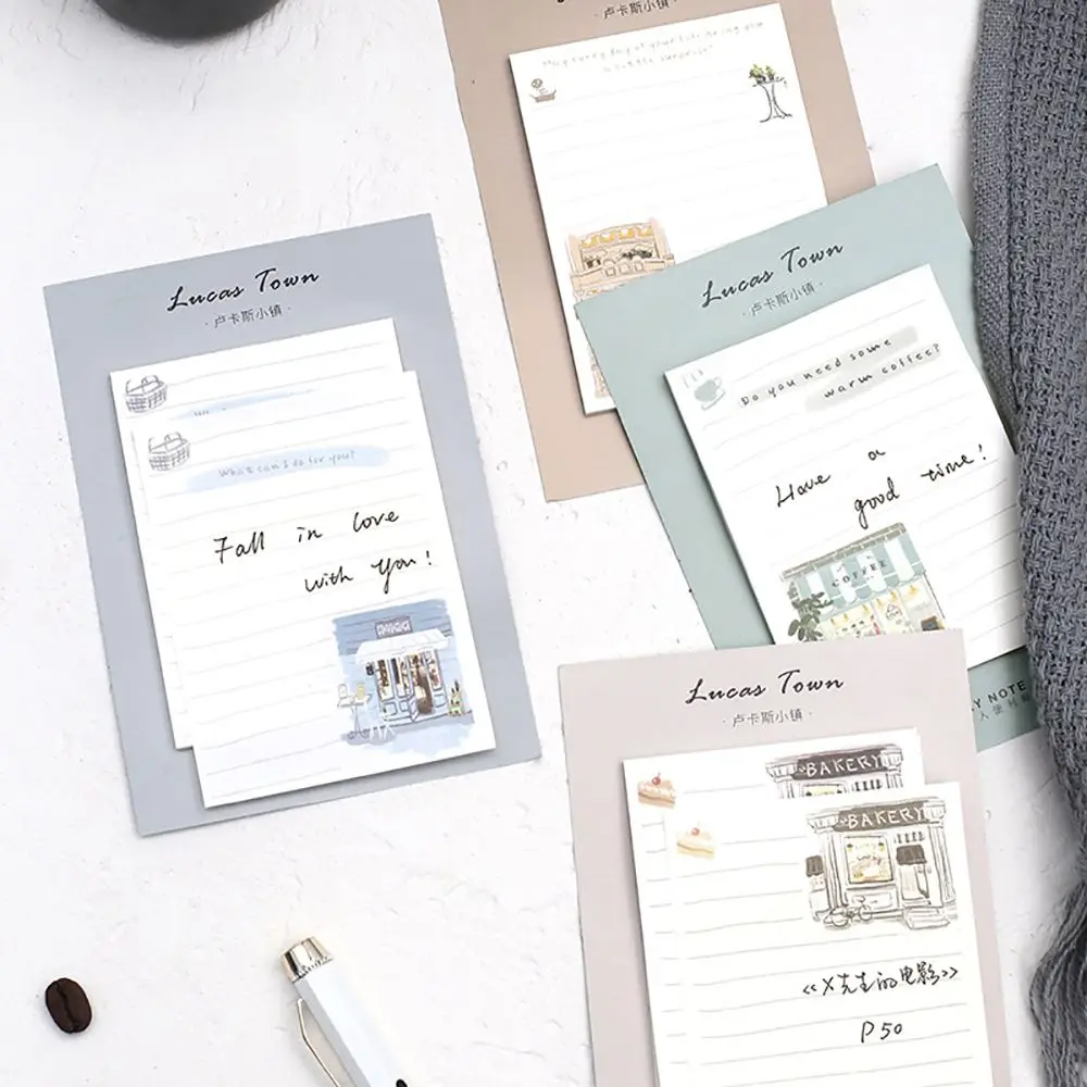 

30 Sheets Retro Town Series Sticky Notes Cute Memo Pad Scrapbooking Planner Agenda Sticker Paper Korean Stationery Office Decor