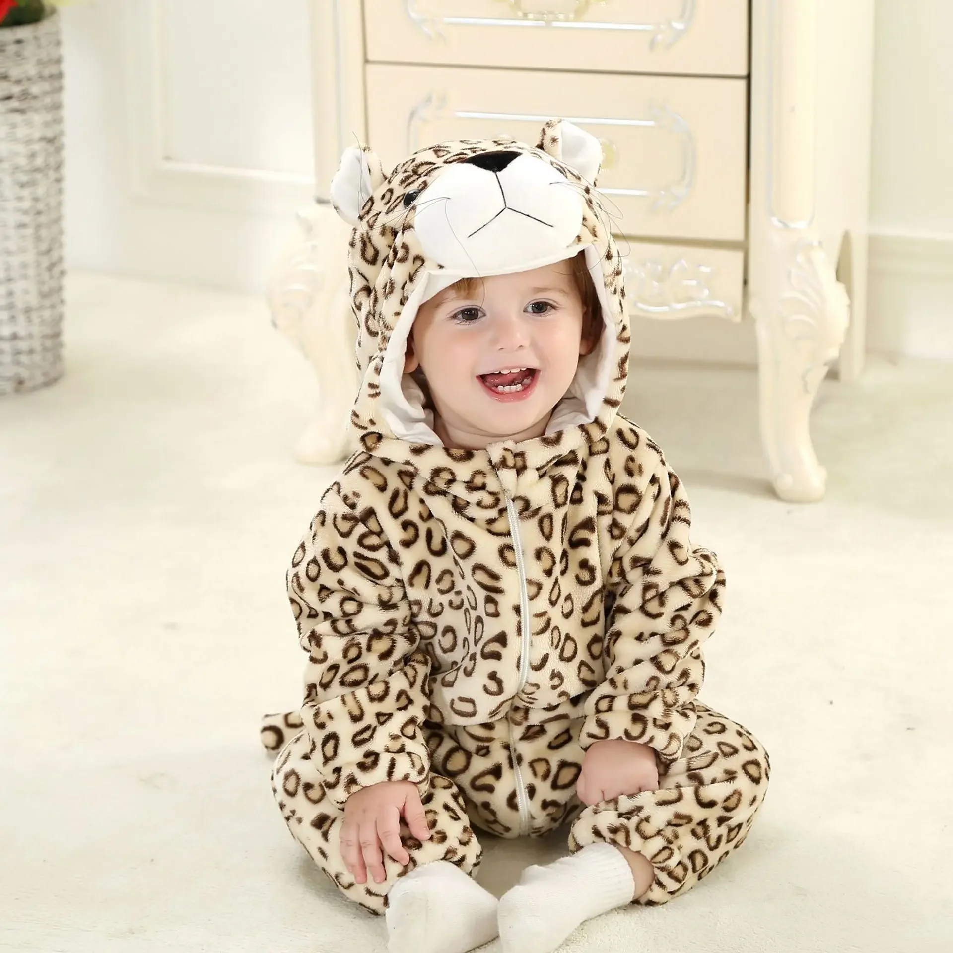Halloween Animal Leopard Baby Clothes Romper Kigurumis Bodysuit Infant Boy Girl Jumpsuits Winter Cosplay Costume Christmas