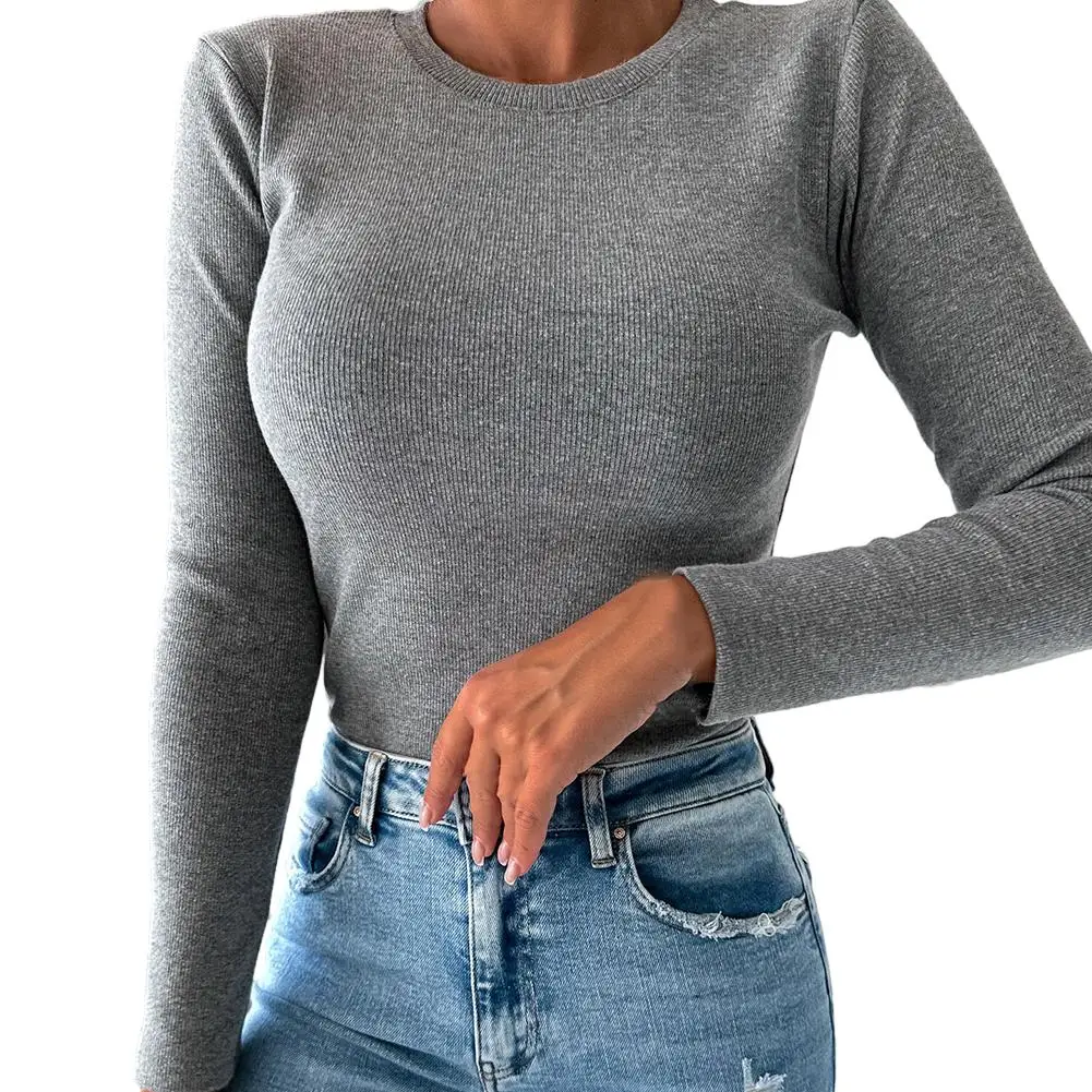 

Fasnion Hot Comfortable Tops Slight Strech Solid Color 1pc Bottom Shirt Long Sleeve Polyester Pullover Regular