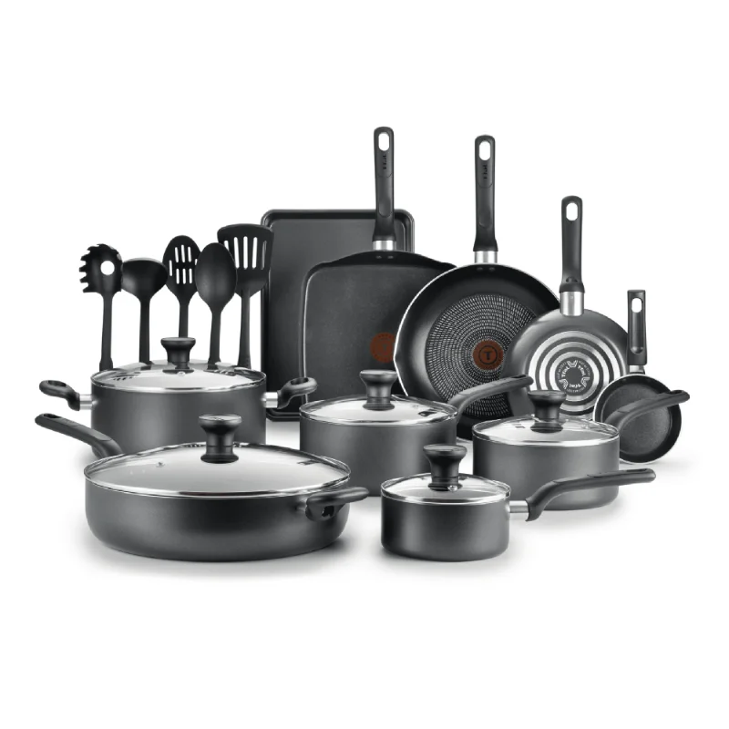 

Антипригарная посуда T-fal, простой уход, набор из 20 предметов, Серый/Красный, можно мыть в посудомоечной машине