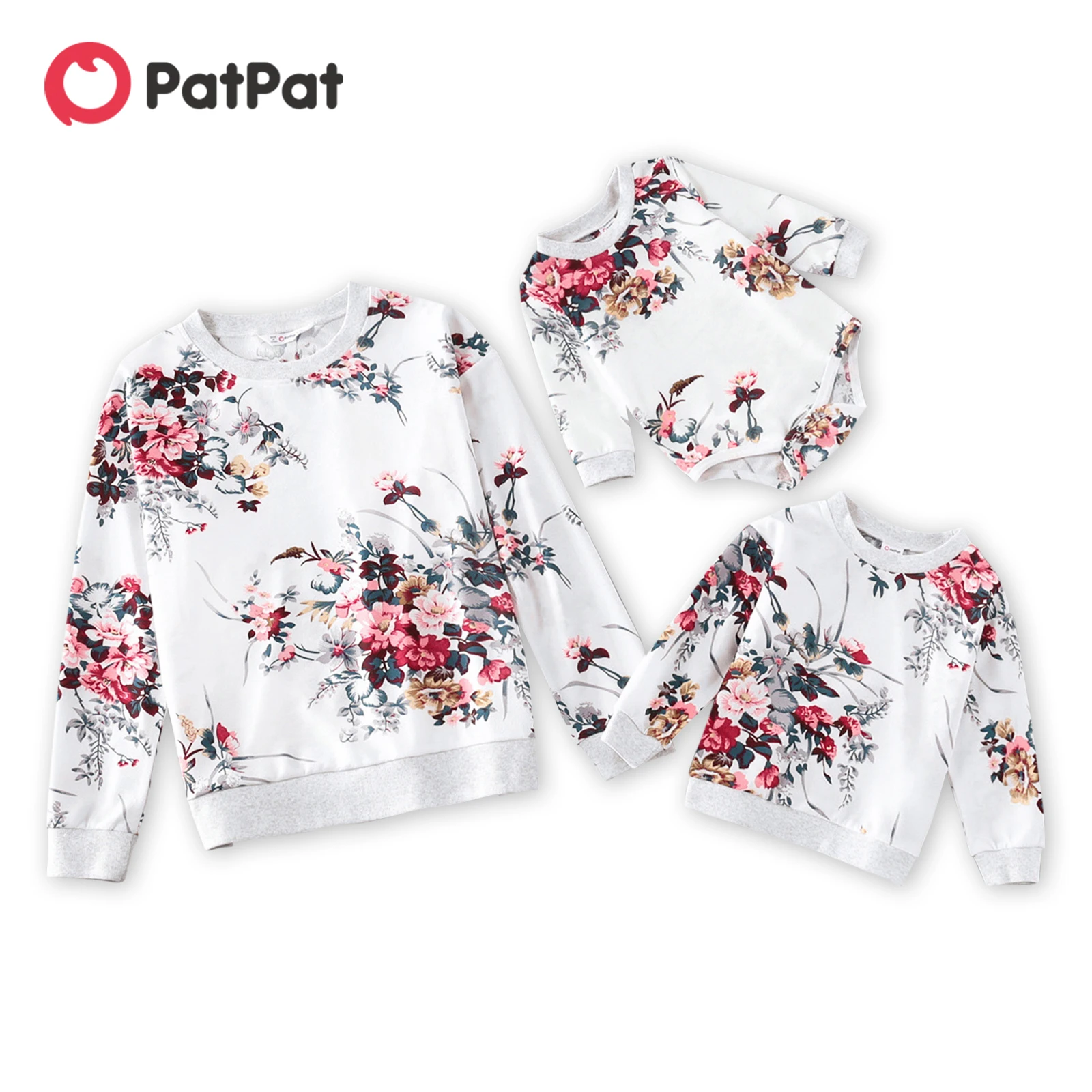 

PatPat Floral Print Crewneck Drop Shoulder Long-sleeve Tops for Mom and Me