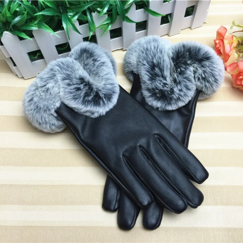 

Женские зимние перчатки из искусственной кожи PU, варежки для сенсорного экрана, женские теплые перчатки для вождения на открытом воздухе