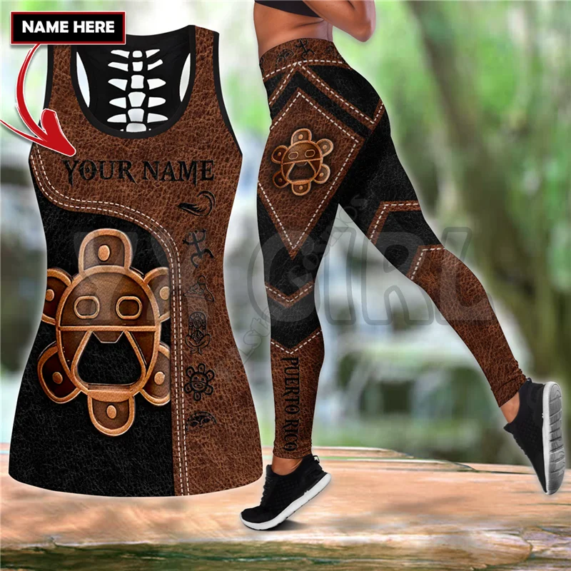 Customize Name Puerto Rico 3D Printed Tank Top+Legging Combo Outfit Yoga Fitness Legging Women