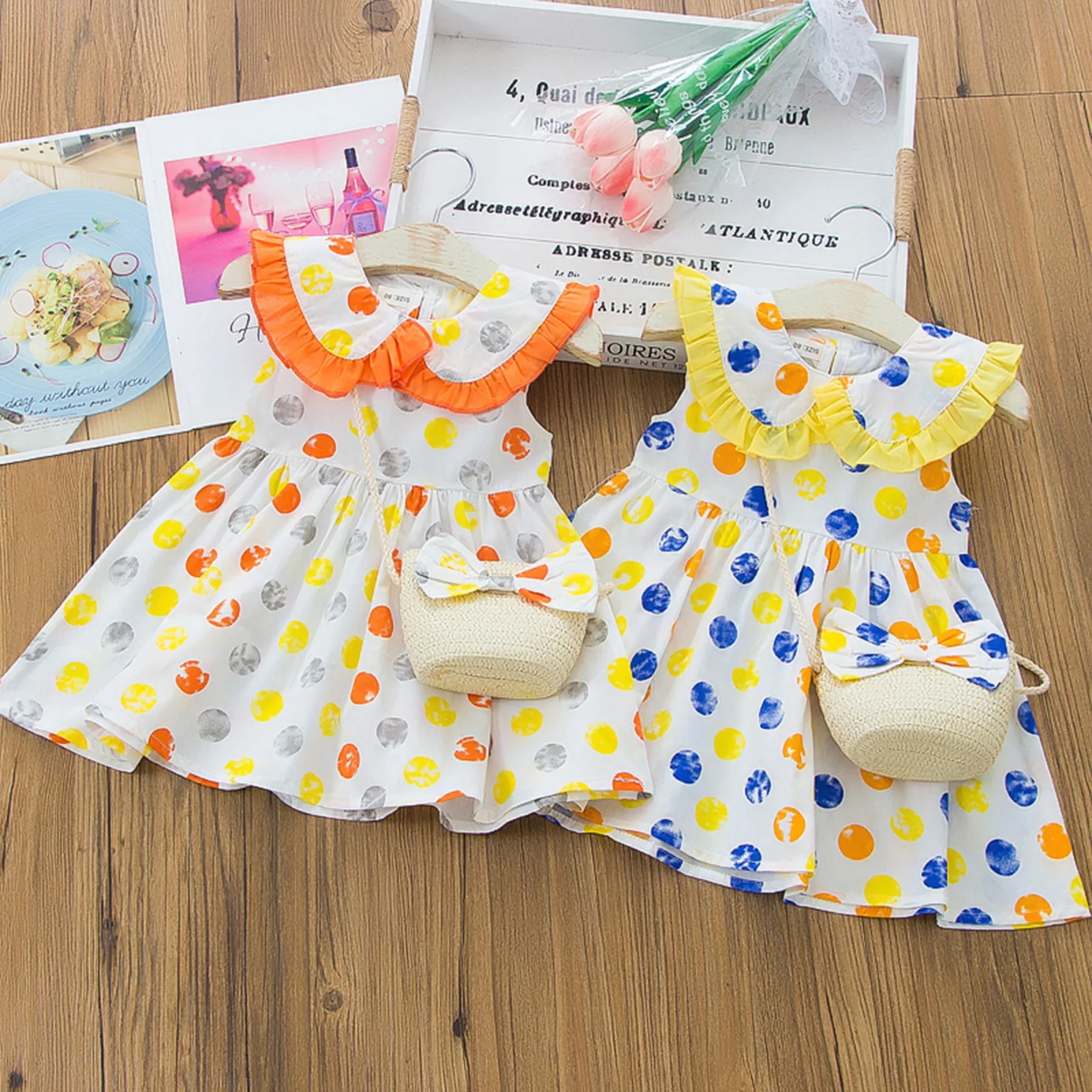 

Bag Set Casual Outfits Dot Kids Print Polka Toddler Dress Princess Baby Girls Girls Dress&Skirt Girls Photo Dress