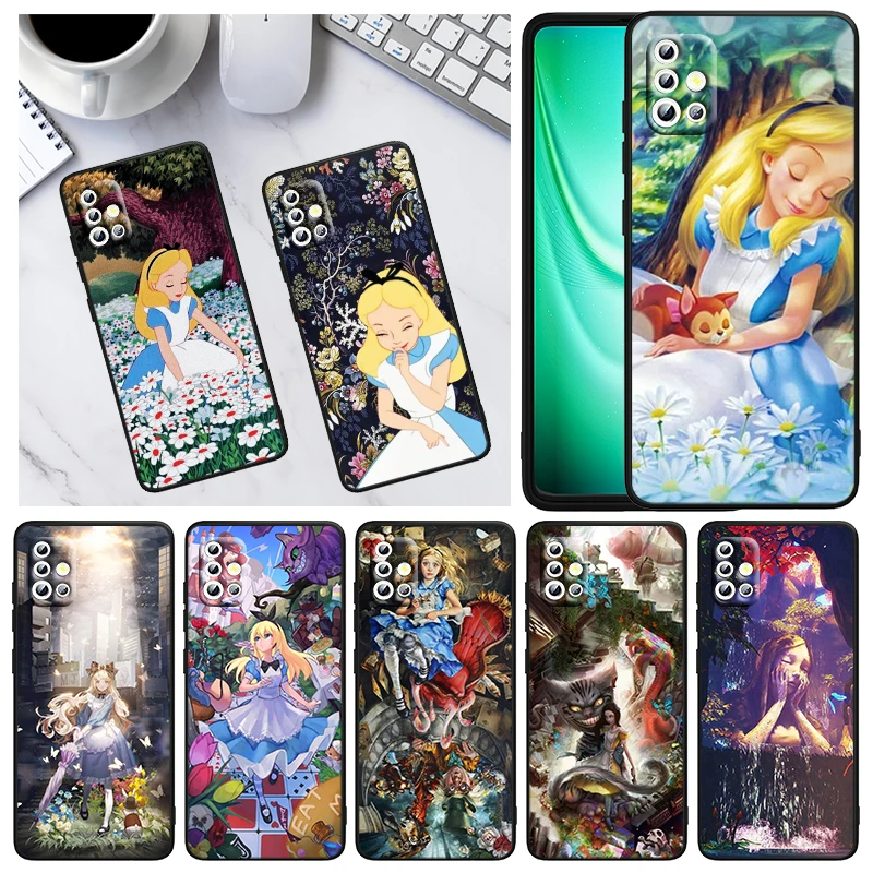 

Alice in Wonderland For Samsung A73 A72 A71 A53 A52 A51 A42 A33 A32 A23 A22 A21S A13 A12 A03 A02 S A31 Black Phone Case