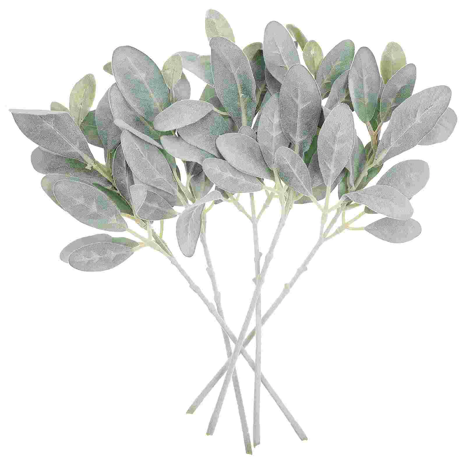 

5pcs Flocking Leaves Flocked Lambs Ear Leaf Artificial Greenery Fake Greenery Leaves Real Touch Leaf