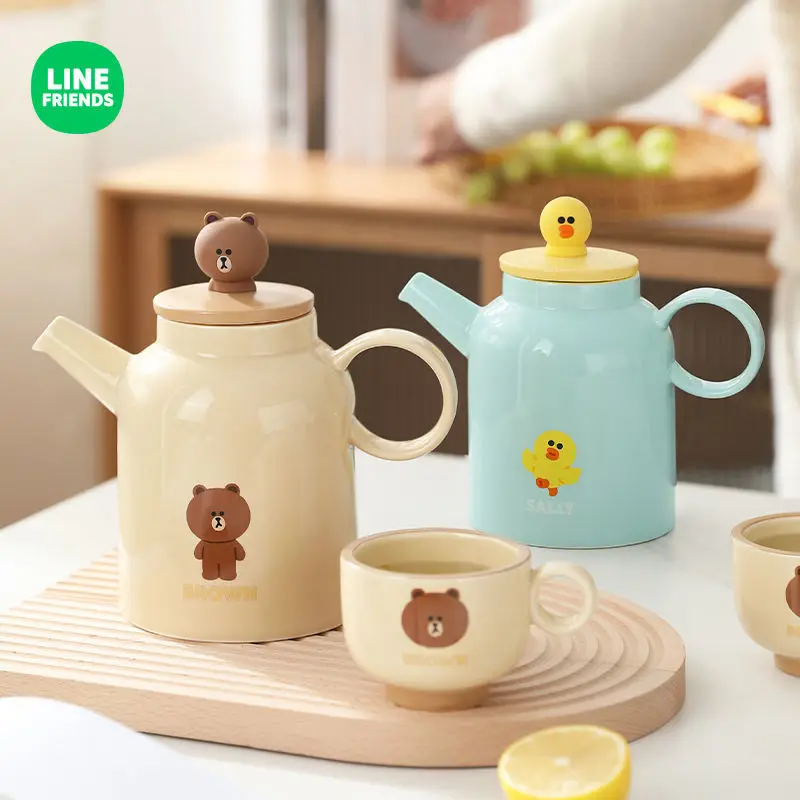 

Kawaii LINE FRIENDS Anime Hobby Brown Sally Cony Cartoon Cute Home Living Room Ceramic Cooling Kettle Gift for Girlfriend