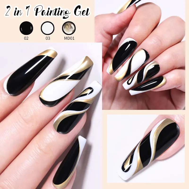 BORN PRETTY 5ml 2 In 1 Nail Painting Gel Black White Red Nail Drawing Gel Long Lasting Soak Off UV LED Nail Design Gel Varnish images - 6