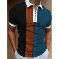 2022 fashion new summer high quality men polo shirts print casual short sleeve turn down collar zipper polo shirt