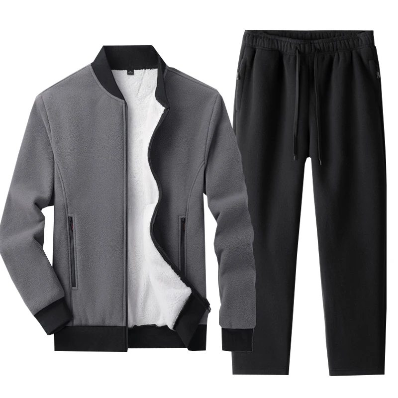 

New Men Fleece Suit 2 Piece Plus Winter Thick Warm Suit Jacket+Pants Casual Tracksuit Sportswear Plus Size 8XL 7XL 6XL