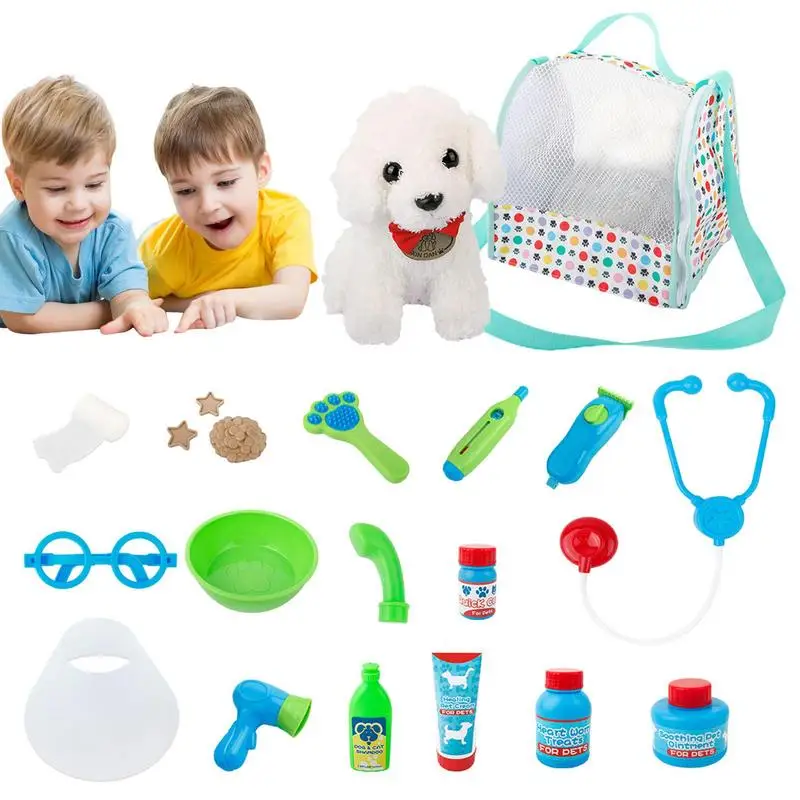 

Набор для ухода за домашними питомцами, комплект для ролевых игр с доктором для щенков, игрушек для собак, детский набор для врачей со шприцом-стетоскопом, термометром и повязкой