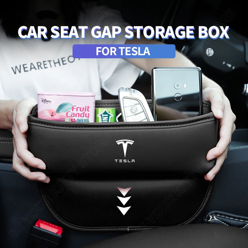 

Car Seat Gap Storage Box For Tesla Model 3 X S Y 2022 Leather Seat Crevice Storage Box Organizer Tesla Model Y 2023 Accessories