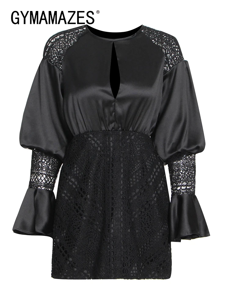 

Женское Сетчатое платье-мини с круглым вырезом и длинным рукавом