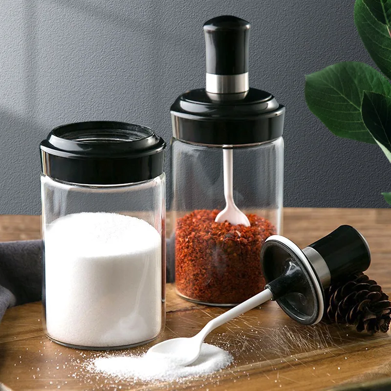

Seasoning box combination set seasoning bottle home kitchen salt canister oil bottle spoon cover one glass storage tank