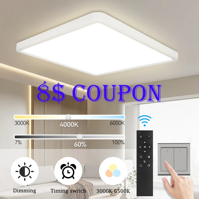 

Smart LED Ceiling Light Stepless Dimmable Ceiling Lamps Remote Control 110/220V Led Ceiling Panel Light For BedRoom Living Room
