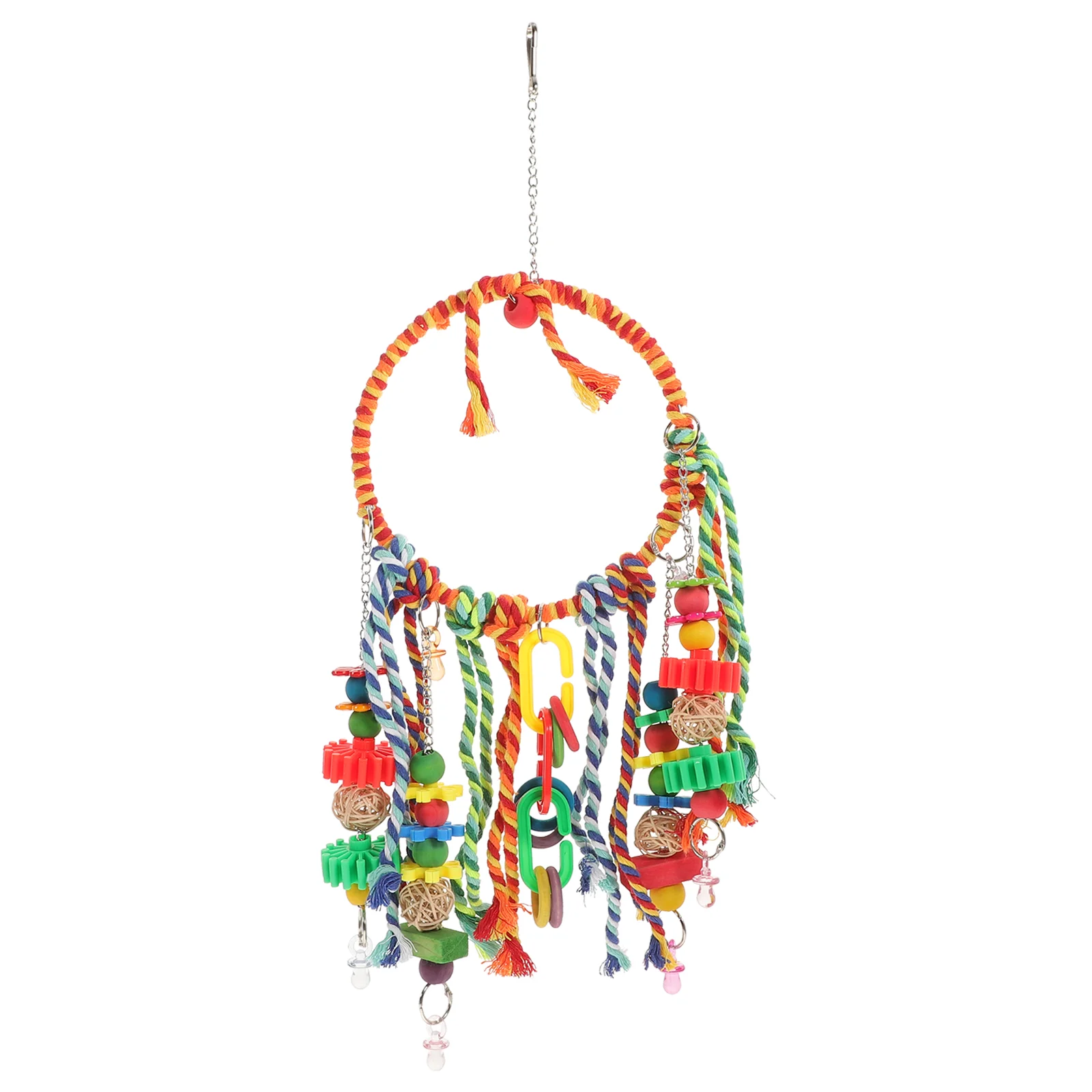 

Bird Swing Parrotwoodwear Perch Resistant Cockatiel Interesting Chewing Blocks Wooden Ring Rope Cage Parakeet Parakeets