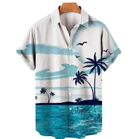 summer mens hawaiian shirt coconut tree 3d printed short sleeve tee shirt men clothing casual beach shirts for men oversize hot