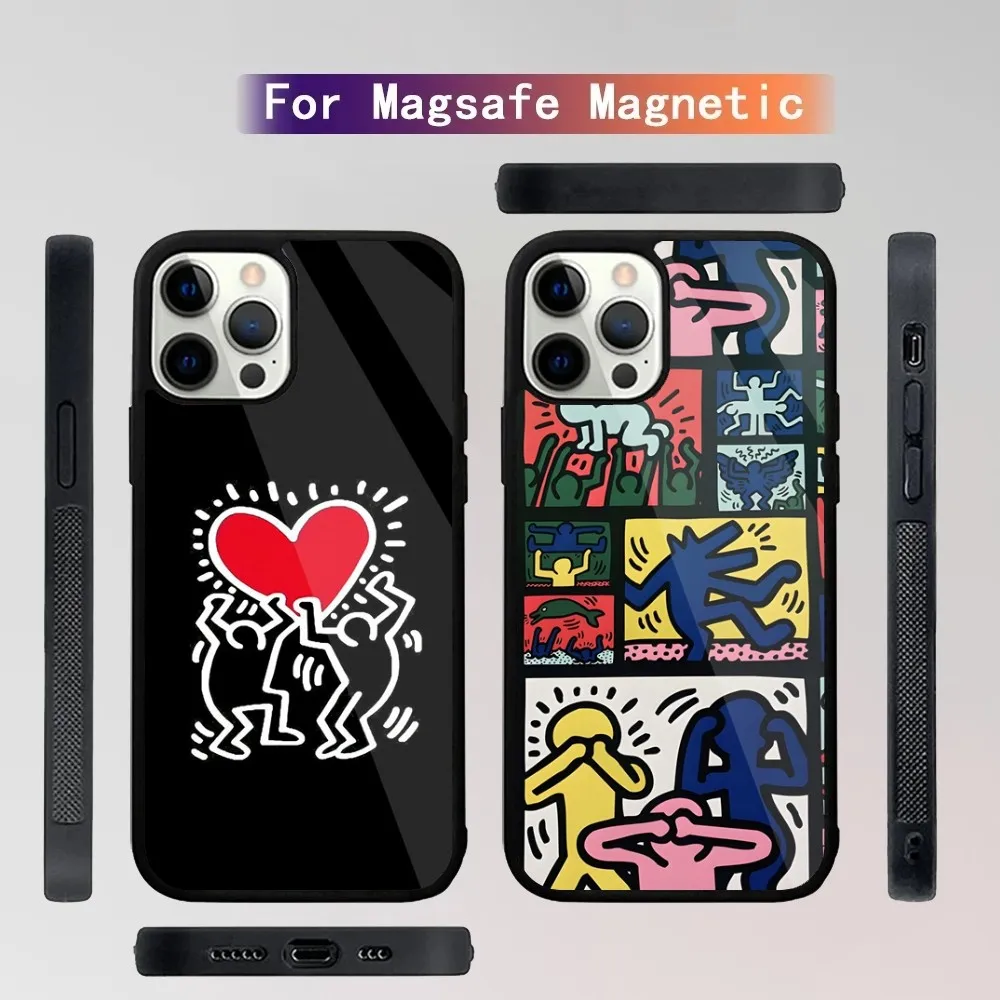 K-KeithS Art H-HaringS Phone Case For iPhone 16 15 14 13 12 11 Plus Pro Max Mini Magsafe Magnetic Wireless Charging