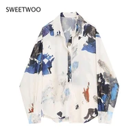spring women shirt pattern printed fashion tide long sleeve blouse korean chic lapel elegant casual loose clothing slim 2022