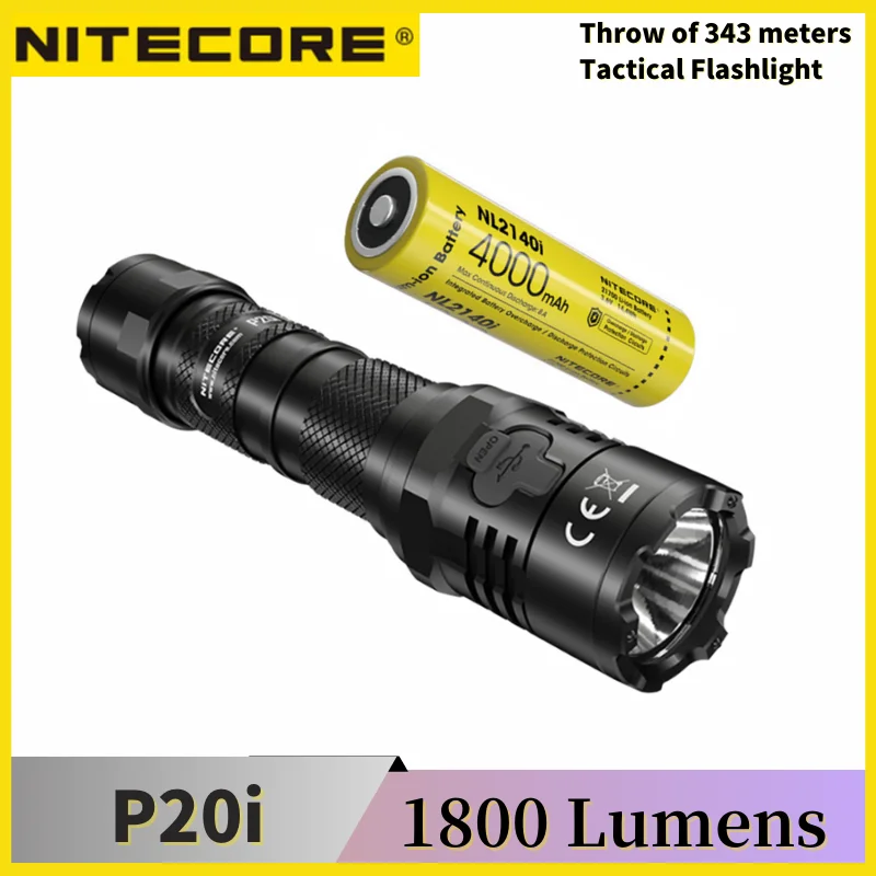 NITECORE P20i 21700 Tactical Flashlight USB Rechargeable Torch SST-40-W max 1800 lumen beam throw 343 with Battery NTH20 Holster