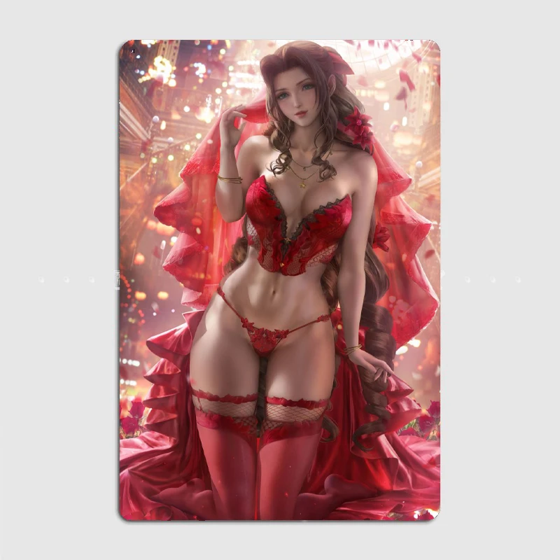 

Красный халат Aerith, нижнее белье, металлический плакат, постер для кинотеатра, гаража, бара, комнаты, роспись, жестяной знак, винтажный лист, у...